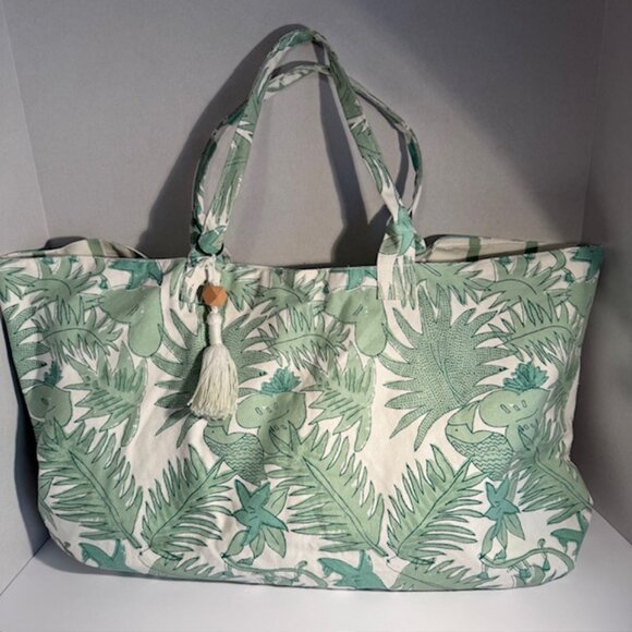 Seabird Society The Motherlode Canvas Mint Tropical Print Tote Bag - Picture 1 of 6